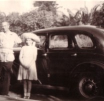 David and Jean Campbell with the Prefect on the way to Warner Beach, Natal